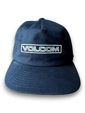 Volcom Mens Black Adjustable Snapback Hat White Embroidered Box Logo Cap